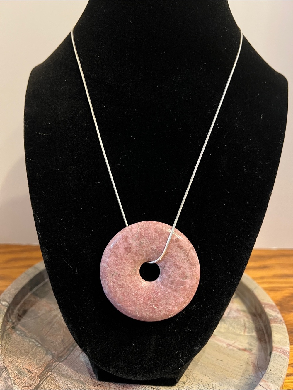 Pink natural stone pendant/ sphere stand